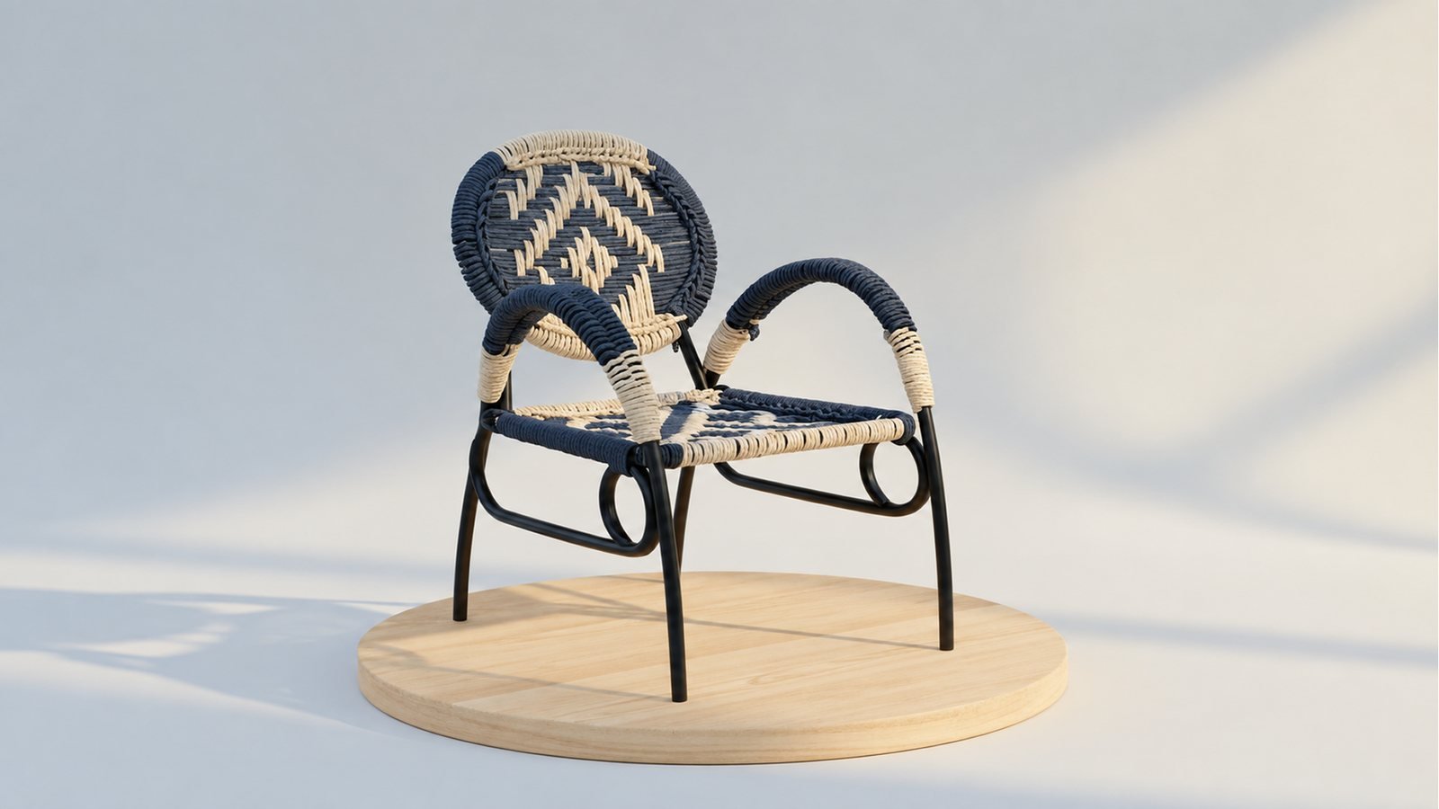 Ikari: Woven rattan and cane accent chair